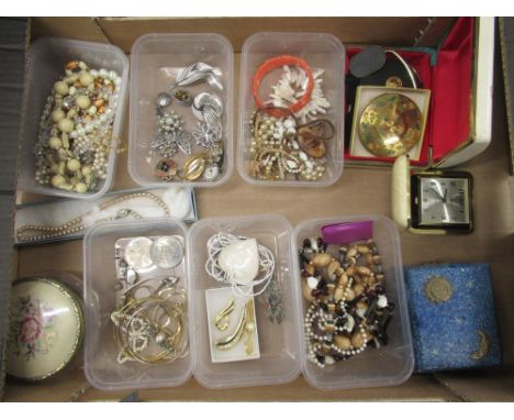 Large collection of costume jewellery including necklaces brooches etc., two silver coins, a silver pendant and 9ct gold plat