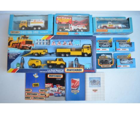 Collection of vintage Matchbox diecast vehicles and vehicle sets to include K-118 Road Repair Set, K-20 Peterbilt Wrecker, K-