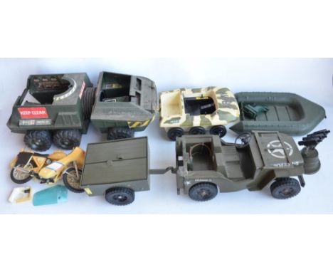 Collection of playworn mostly Action Man vehicles and other large accessories, qty, 4 boxes, all A/F