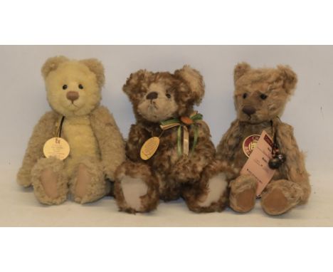 Charlie Bears, 'Megan', designed by Isabelle Lee, H24cm; 'Scooter', designed by Isabella Lee, H20.5cm and 'Button', designed 