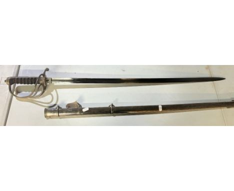 1821 pattern Rifle Regiment officer's sword with regimental cypher etched with scrollwork to blade, complete with steel scabb