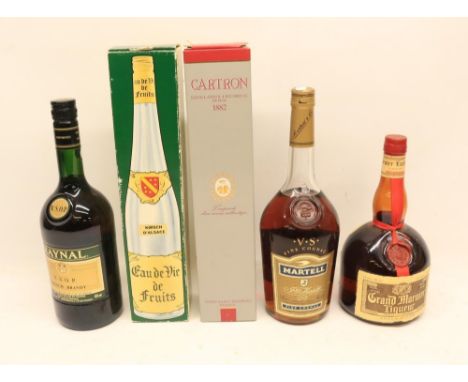 One litre of The Grand Marnier triple orange brandy, one litre of Martel fine cognac, one litre of Raynal French brandy, and 