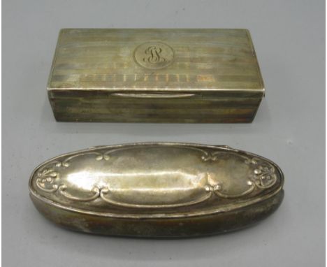 George V silver monogrammed cigarette box, with stripes of engine turned pattern by Goldsmiths &amp; Silversmiths Co Ltd, Lon