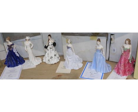 Royal Worcester Figures of the Year: 1998, 2001, 2002, 2005, Celebration, Crystal Palace with Love, all boxed with certificat