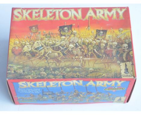 Vintage boxed Warhammer Skeleton Army plastic model kit set 0731 from Citadel Miniatures, set started, some parts removed fro