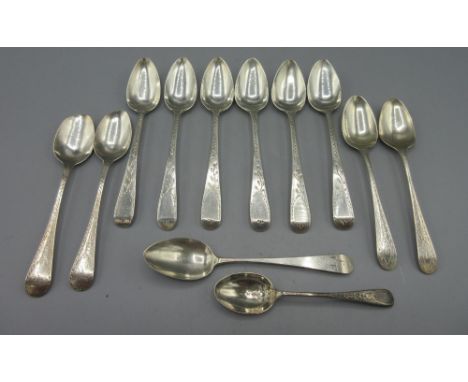 Set of six George III silver teaspoons with foliate and pattern chased handles by George Murray (active 1805-1816), Newcastle