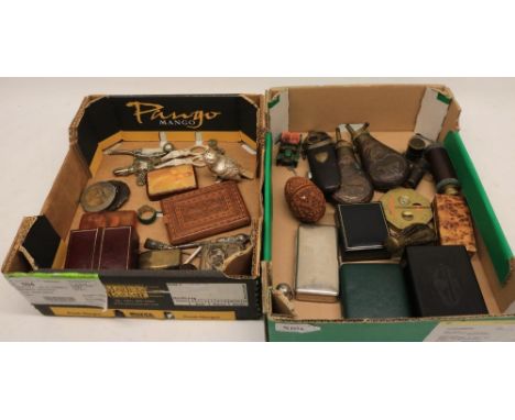 Vestas and cigarette cases, incl. an Elizabeth Duke cigarette case; cigar trimmer with box; button hook; made in England boat