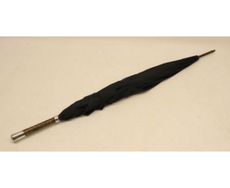 Silver mounted umbrella with dyed bamboo handle, silver mount engraved 'H. Grybb Dublin Castle Treasury', by Ebenezer Newman 