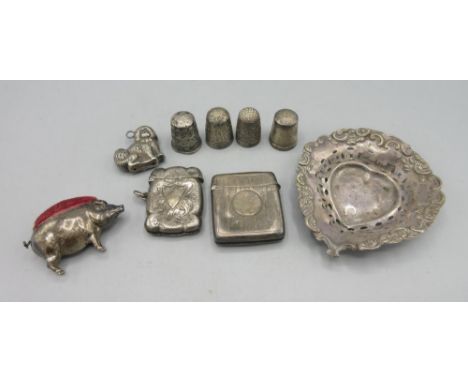 Late Victorian/Edwardian silver novelty pig pin cushion by Cornelius Desormeaux Saunders &amp; James Francis Hollings, Birmin