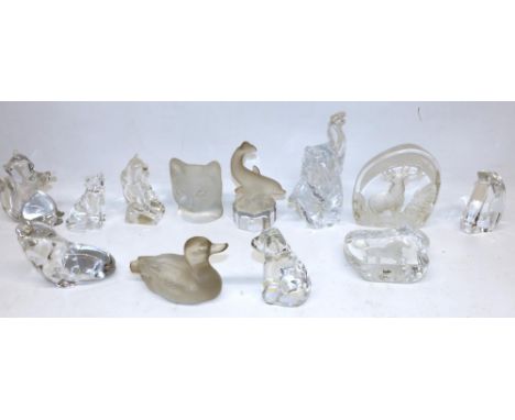 Collection of clear glass animal paperweights, incl. Val St Lambert, Goebel, Hadeland, etc., max. H15cm (12)