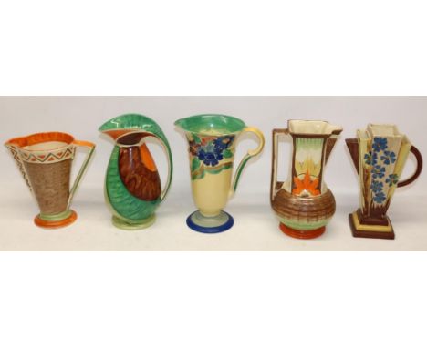 Five Myott Art Deco jugs, max. H22cm