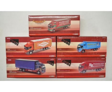 Five boxed 1/50 scale limited edition diecast truck models from Corgi to include CC13521 Highland Haulage Volvo FM Curtainsid