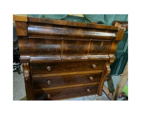 Victorian mahogany Scotch type chest with three short and three long drawers, on turned feet, W123cm D57cm H150cm