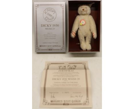Steiff Dicky 1930 replica teddy bear 'White 25', white mohair, H26cm