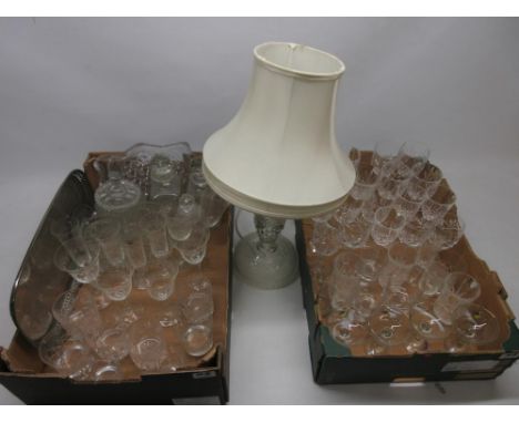 20th Century lead crystal table lamp, H56cm; four Babycham glasses and other lead crystal glassware including pair of spirt d