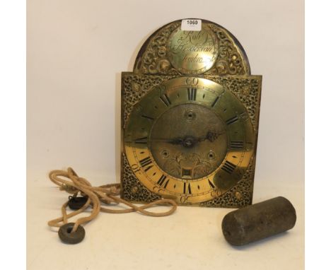 Robt. Henderson Scarbro (Scarborough), 19th Century 30 hour longcase clock movement, 11" break arch brass dial, engraved matt