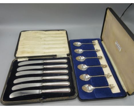 Six 20thC silver 'silver Jubilee' teaspoons with royal motif finials by Exquisite E.J.Ltd, Birmingham 1977, and a set of six 