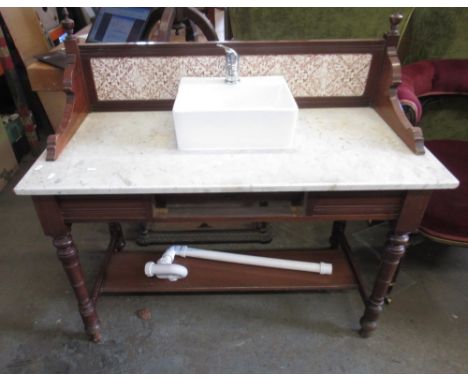 20th century marble topped washstand with fitted white sink, 107.5cm x 51.5cm x 102cm