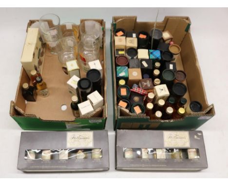 Collection of alcohol miniatures, predominantly single malt Scotch whisky, vintage whisky glasses, etc. (2 boxes)