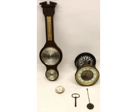 A.D. Mougin, mantle clock movement, 5" brass dial, porcelain Arabic chapter ring, signed two train striking movement no. 3569