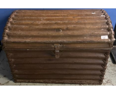 19th century domed top cabin trunk of corrugated form, patent no. 4787. W69cm