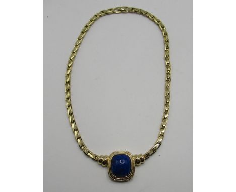 Vintage Christian Dior yellow metal Lapis Lazuli necklace, stamped Christian Dior