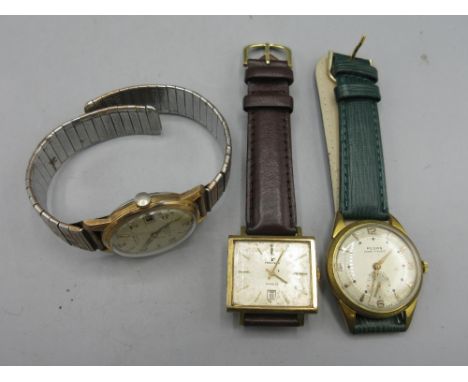 Technos gold plated wristwatch with date, signed silvered dial, baton indices, snap on case back no. 1072108, inn er no. 4028