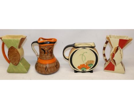Collection of Myott Art Deco jugs, incl. two in the 'Bowtie' shape, max. H21cm (4)