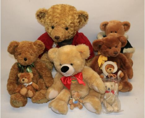 Collection of Harrods bears, incl. a 2005 Christmas bear, H50cm; a Steiff cozy bear 'Bobby', H37cm; other similar bears