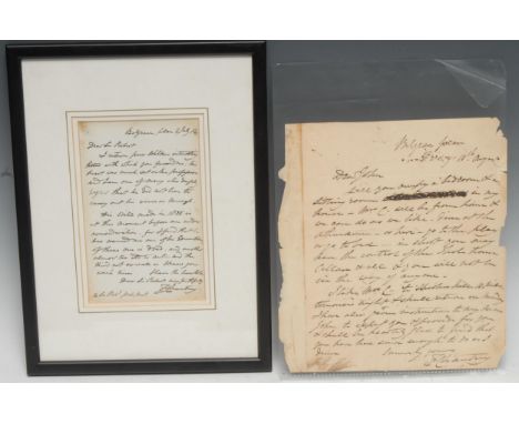 Sir Francis Chantrey RA (1781-1841), two autograph and signed ink manuscript letters by the Regency sculptor, 1) addressed to