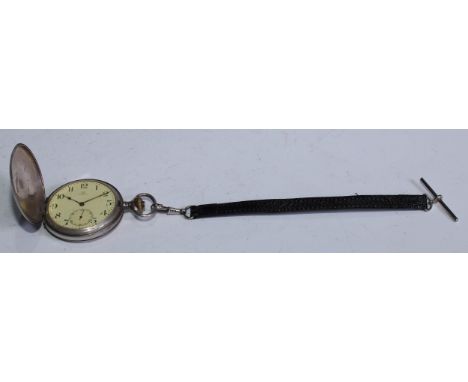 An Omega silver hunter pocket watch, 4.5cm dial inscribed with Arabic numerals, subsidiary seconds dial, the movement numbere