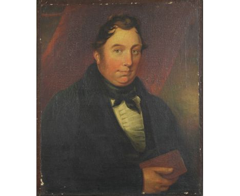 English School (second-quarter, 19th century)Portrait of a Gentleman, half-length, holding a bookoil on canvas, 70cm x 58cm 