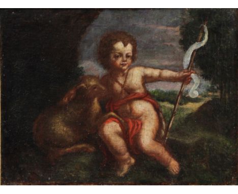 Old Master School (late 17th/early 18th century)Agnus Dei, the Lamb of God and the Cheruboil on canvas, 18cm x 29cm 