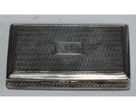 A William IV silver rectangular snuff box, engine turned, gilt interior, 6cm wide, Nathaniel Mills, London 1836 