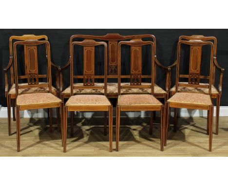 An Edwardian mahogany seven-piece drawing room suite, comprising sofa, 98cm high, 112.5cm wide, the seat 103cm wide and 43cm 