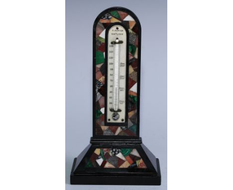 A 19th century Derbyshire Ashford marble table top thermometer, the 13cm scale inscribed R Hartle, Matlock, inlaid with malac