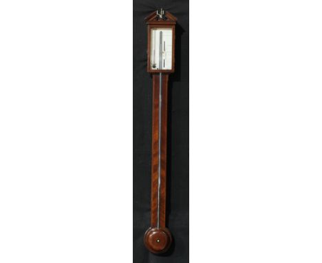 A 19th century mahogany stick barometer, the silvered dial inscribed V Bianchi, Belfast, alcohol thermometer, the case with b