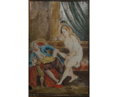 English School, 19th century, a portrait miniature,  The Rejection, watercolour on ivory, 9.5cm x 6.5cm, framed 