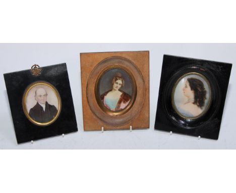 English School, 19th century, a portrait miniature, of a balding gentleman, oval, watercolour on ivory, 7cm x 6cm, ebonised f