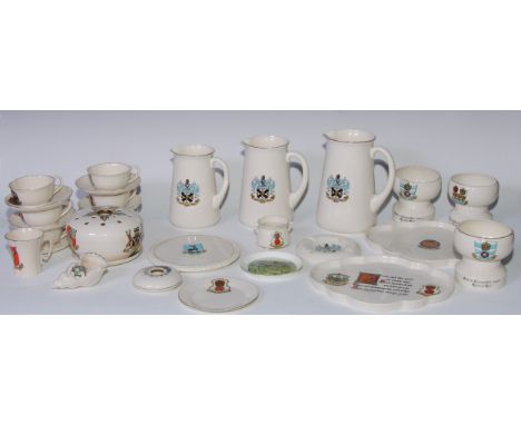 Crested Ware - cups, saucers and domestic wares, models of the Norman font at Haddon Hall, etc 