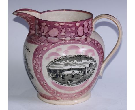 A large Sunderland lustre ovoid jug, of Channel Islands interest, inscribed Miss Mary Le Feuvre, Jersey Sept. 25th 1848, tran