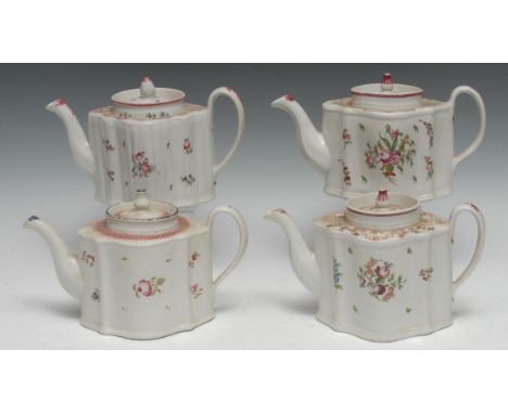 A Newhall commode shaped teapot and cover, pattern 195, 17cm high, c.1780;  others, pattern 241, 172 (4) 