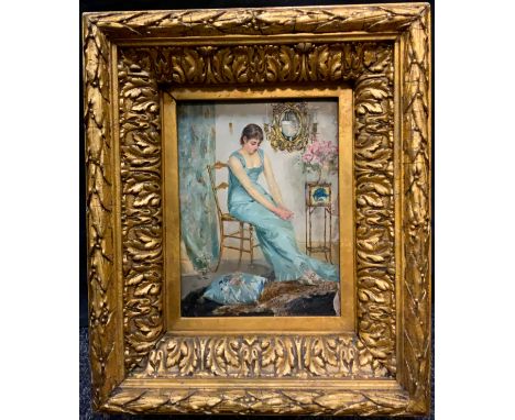 Continental School (19th century), 'He Loves Me, He Loves Me Not...', unsigned, oil on panel, 25.5cm x 20.5cm. 