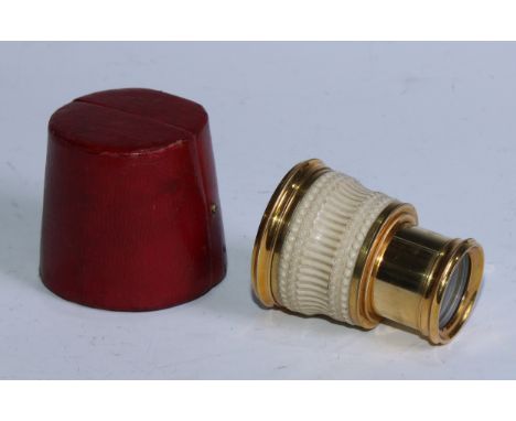 A 19th century French gilt brass mounted monocular, engine-turned grip, 5.5cm diam, c.1860 