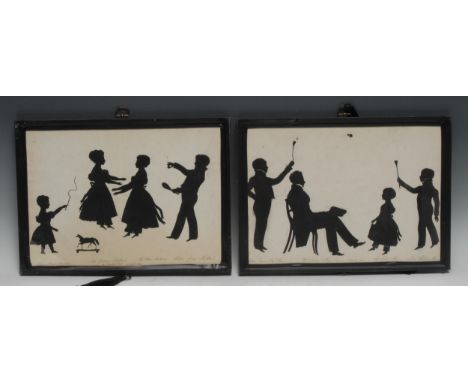 A set of four Anglo-Scottish silhouette cut-paper conversation pieces, each portrait named and titled with their respective s