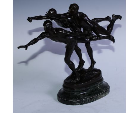 Alfred Boucher (1850 - 1934), 'Au But', A dark patinated bronze, signed A Boucher, Siot-Paris foundry mark and 436d, stepped 