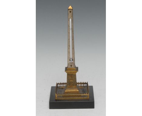 A 19th century Grand Tour gilt-bronze desk thermometer, cast as Cleopatra's Needle, black marble base, 21cm high, c. 1870 