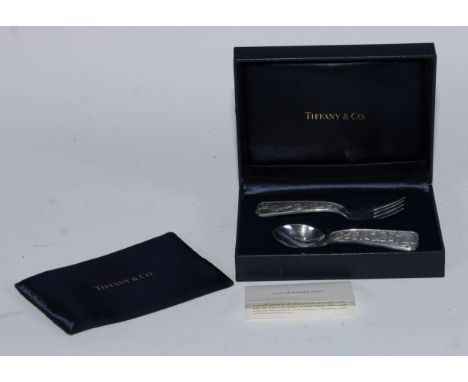 Tiffany &amp; Co - an American silver Christening set, comprising baby's spoon and fork, 10.5cm long, cased 
