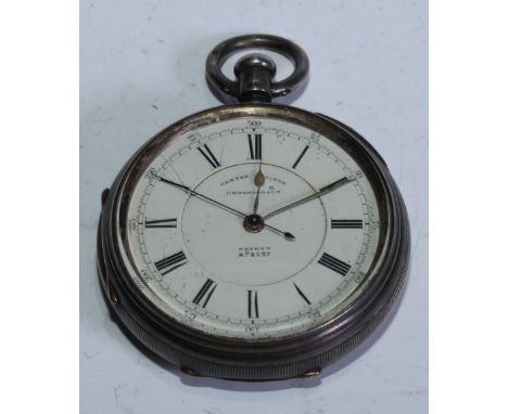 A Victorian silver open faced centre seconds chronograph pocket watch, 5cm enamel dial inscribed with Roman and subsidiary Ar