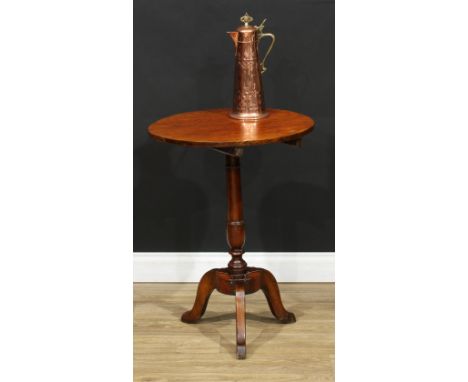 An unusual 19th century tripod occasional table, circular burr elm tilting top, cannon-barrel column, cabriole legs, 75.5cm h